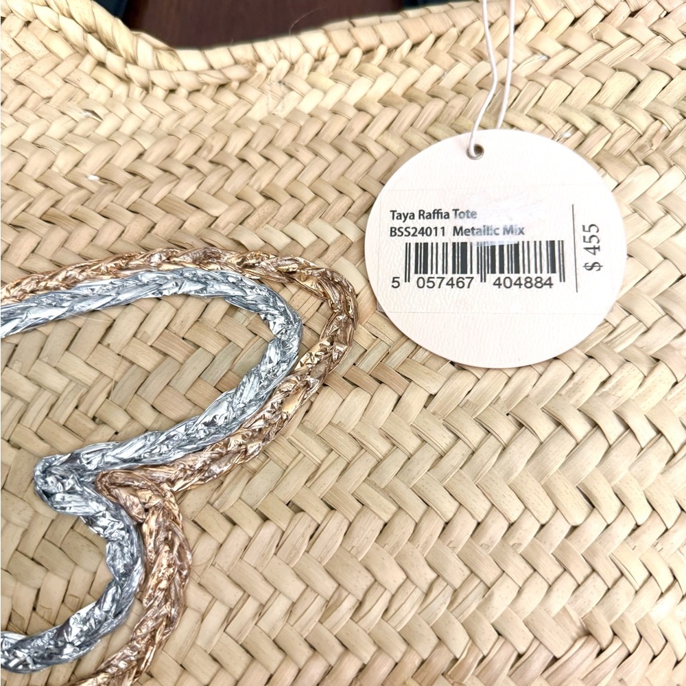 NWT Sophia Webster Taya Raffia Tote Mixed Metallic Butterfly & Black Leather - Picture 13 of 16